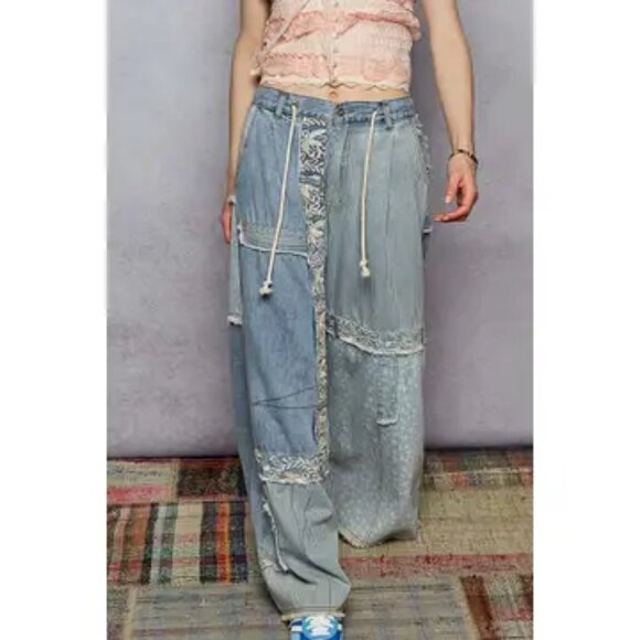 POL  Bluewander Patchwork Wide-Leg Pants Size Various - Picture 4 of 10
